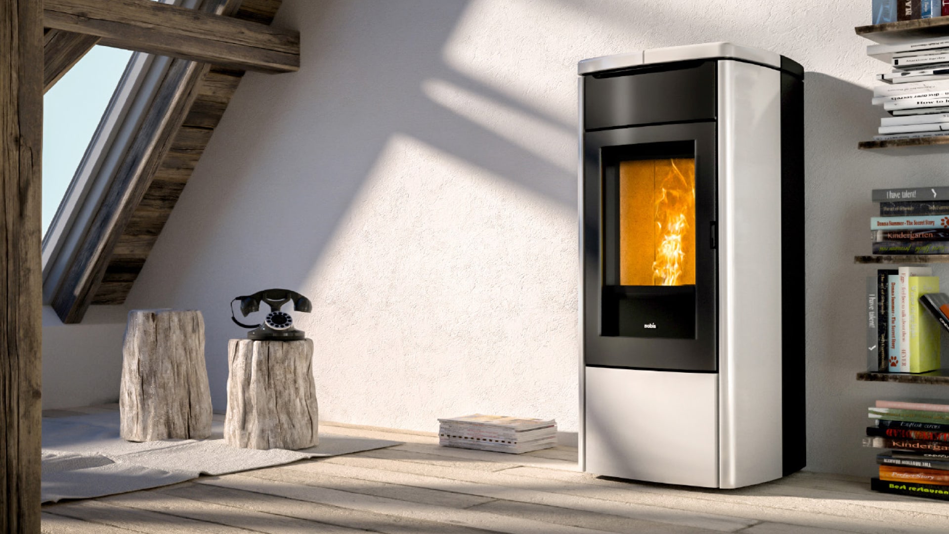 Stufa a pellet a convezione naturale, ventilazione frontale e una canalizzazione posteriore diametro 80 (opzionale)